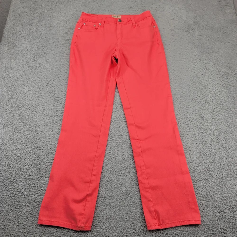 Earl Jean Jeans Womens 8 Pink Straight Casual Flat Front Mid Rise Pockets Logo